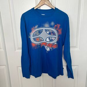 Vintage No Fear‎ Y2K Men's Long Sleeve Graphic Tee Blue Large Skater 100% Cotton